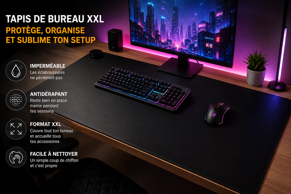 Tapis de Bureau XXL Gaming en Cuir – Imperméable, Antidérapant & Facile à Nettoyer