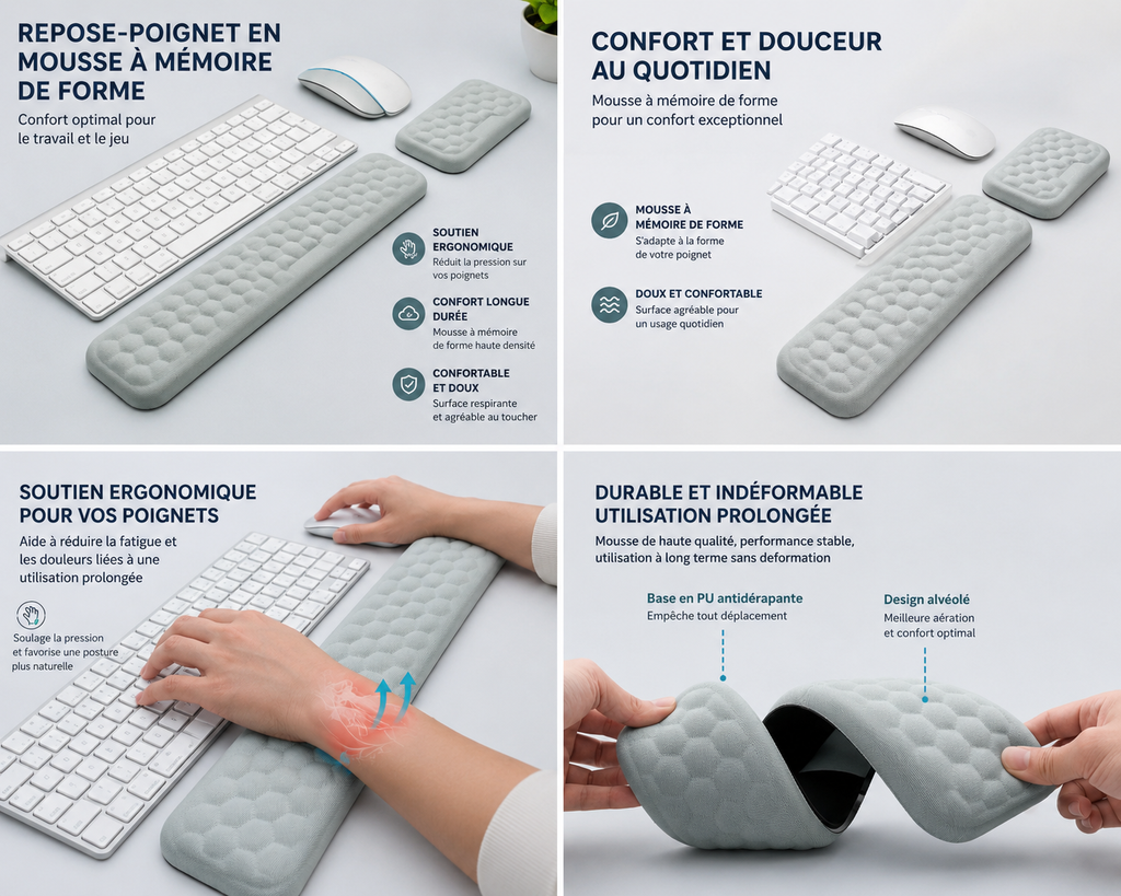 Repose-Poignet Ergonomique Gaming – Mousse à Mémoire de Forme