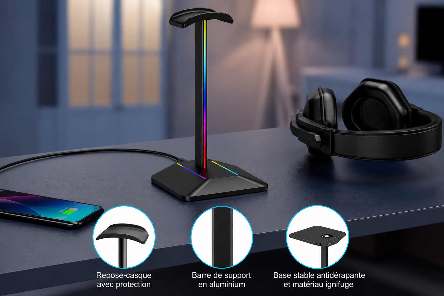 Z8 RGB – Support Casque Gaming avec 2 Ports USB