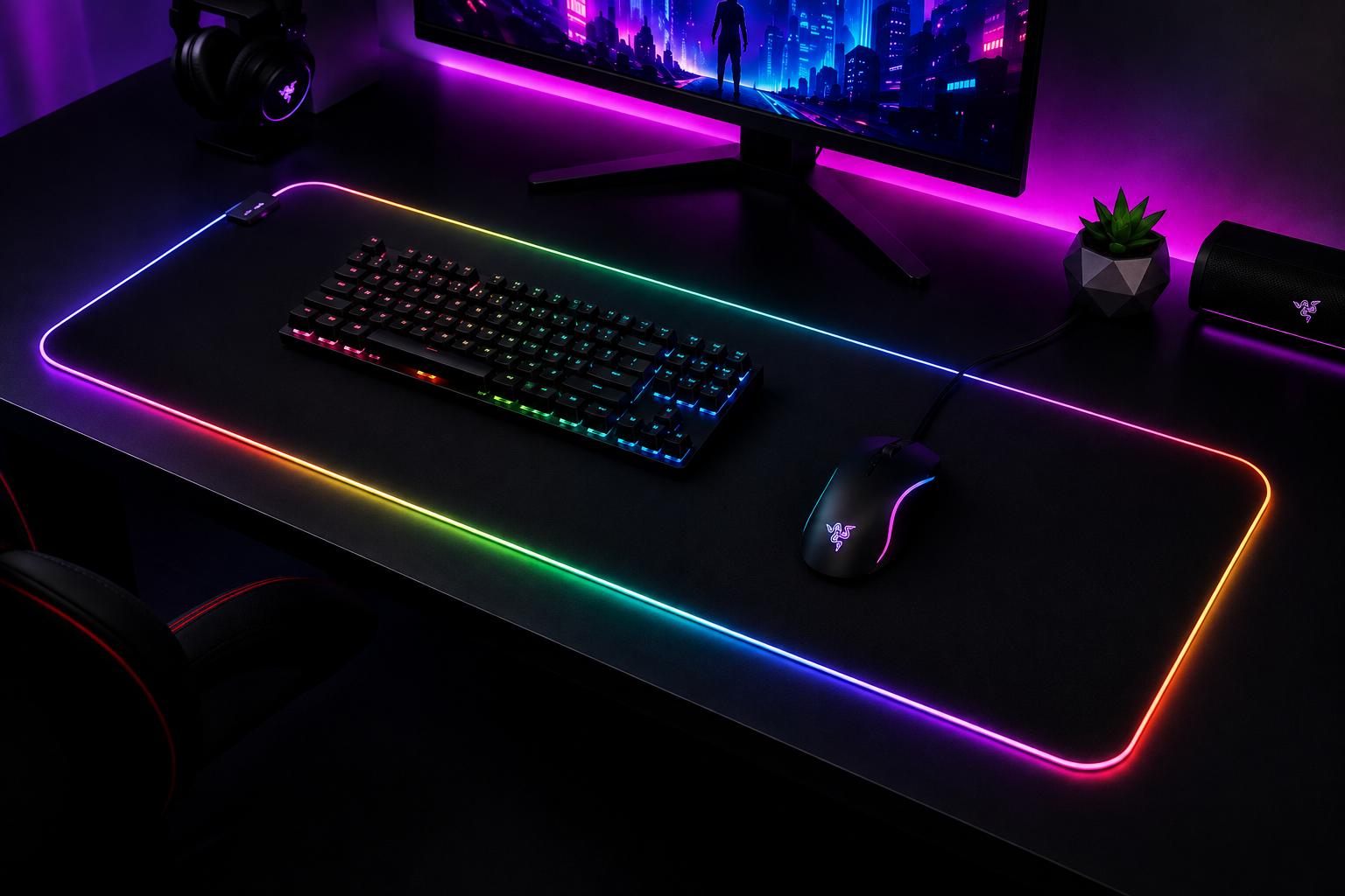 Tapis de Souris Gaming RGB XXL – Éclairage 16 Couleurs, Antidérapant