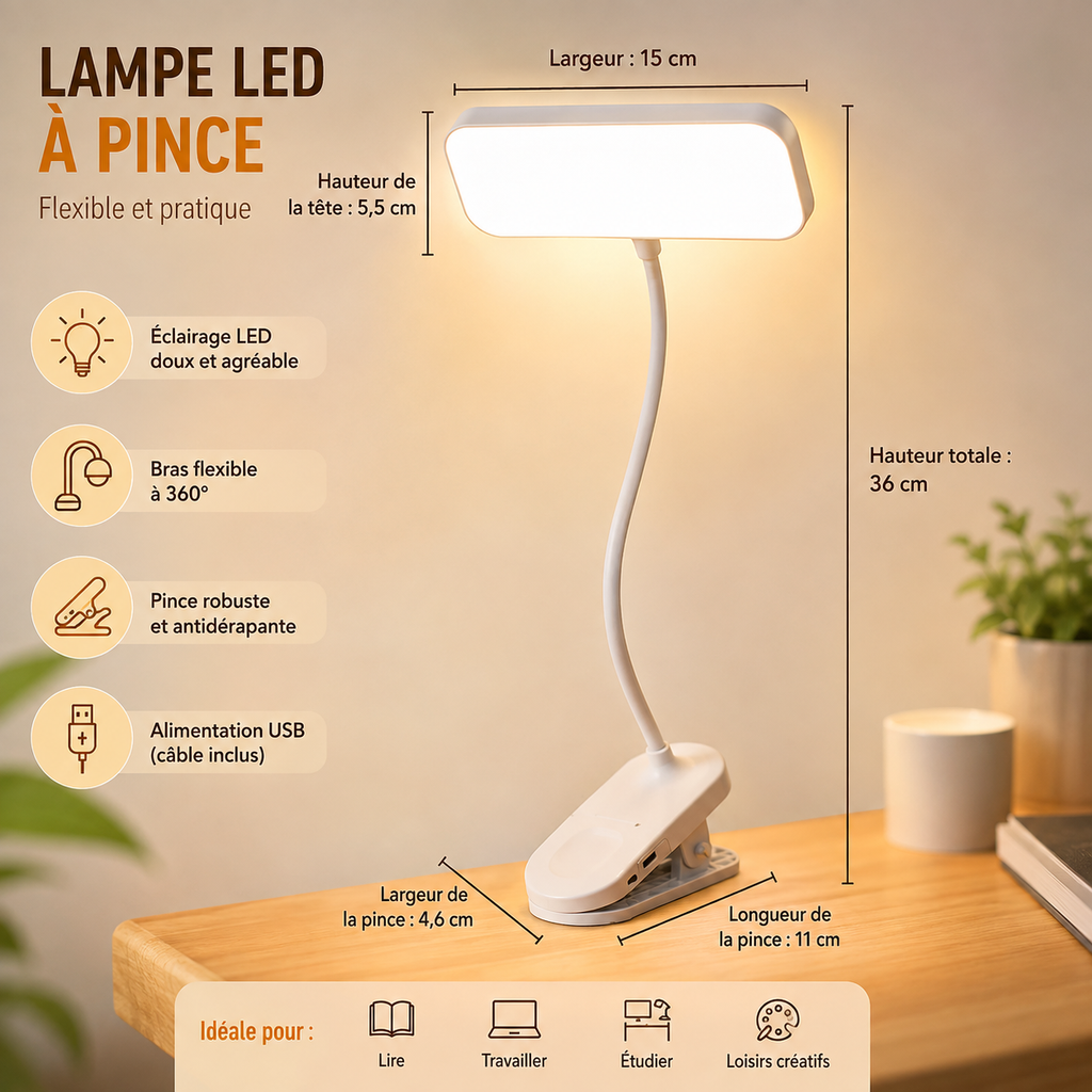 Lampe LED Clip-On Bureau Gaming – Éclairage USB Réglable pour Setup, Bureau & Chevet