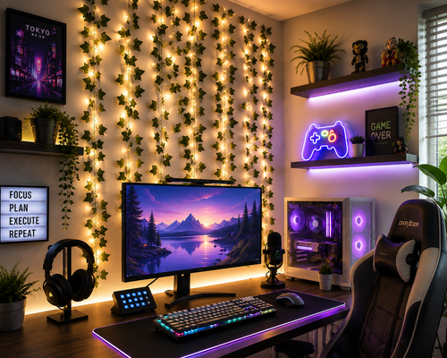 Guirlande Lumineuse Vigne Feuilles Vertes – Fleurs LED à Piles pour Décoration Intérieure