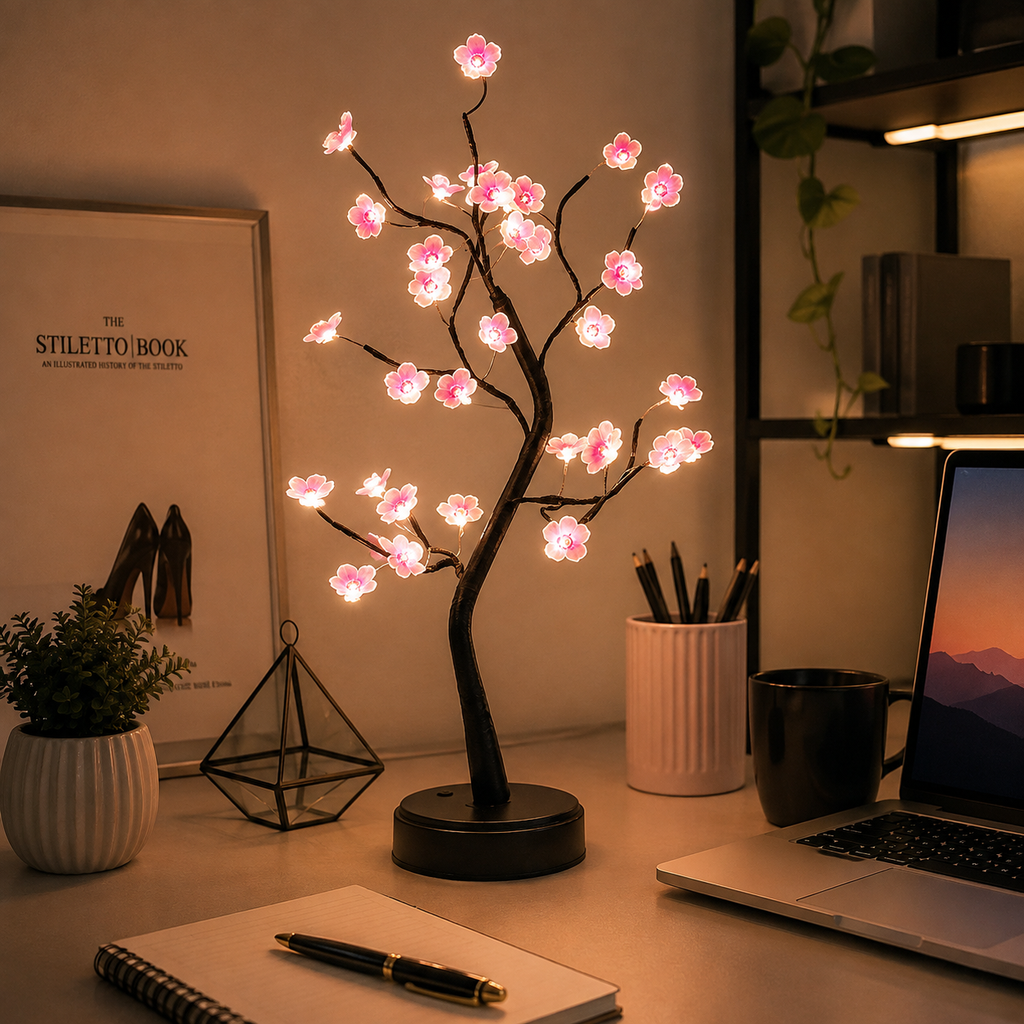 Lampe Bonsaï Cerisier LED – Arbre Lumineux Fleurs de Cerisier, Veilleuse d'Ambiance