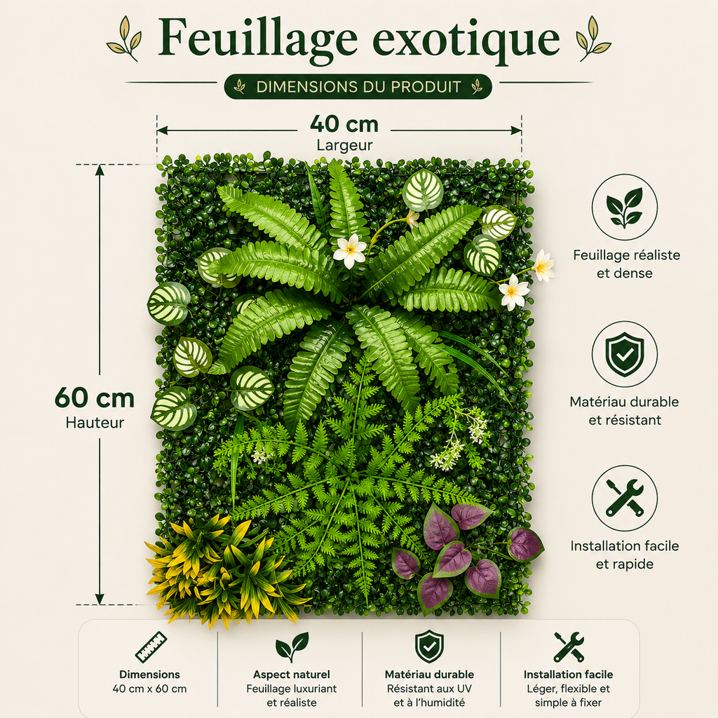 Mur Végétal Artificiel – Panneau Plante Verte Décoration Murale Intérieur & Extérieur