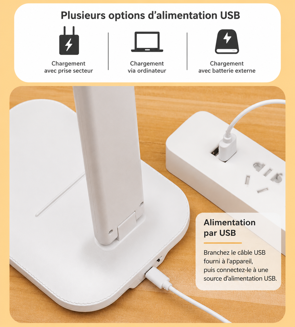 Lampe de Bureau LED Tactile Rechargeable – 3 Niveaux de Luminosité, Design Moderne