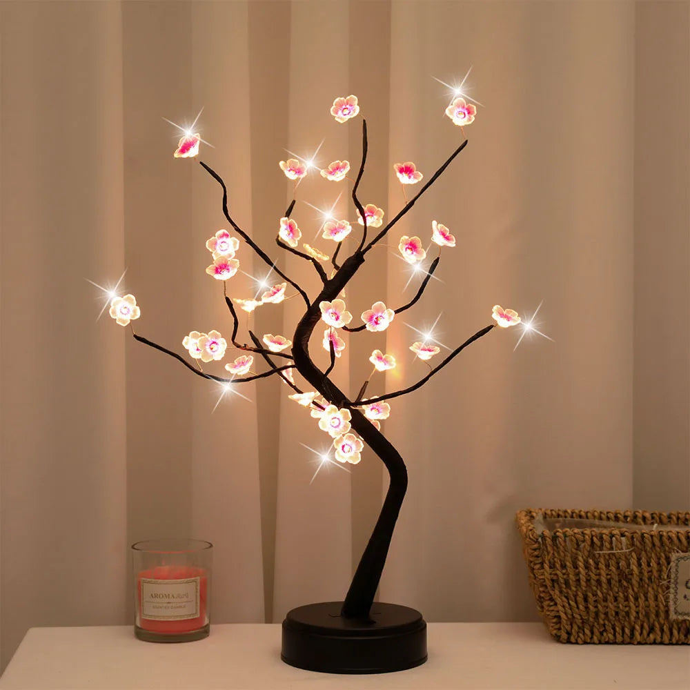Lampe Bonsaï Cerisier LED – Arbre Lumineux Fleurs de Cerisier, Veilleuse d'Ambiance