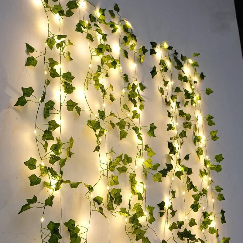 Guirlande Lumineuse Vigne Feuilles Vertes – Fleurs LED à Piles pour Décoration Intérieure