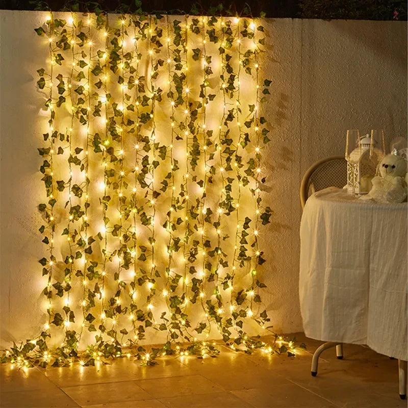 Guirlande Lumineuse Vigne Feuilles Vertes – Fleurs LED à Piles pour Décoration Intérieure